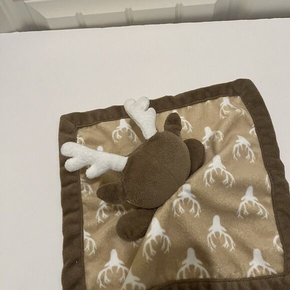 Levtex Deer Buck Lovey Security Blanket Brown Tan Antlers Plush Toy Soft 11X11 - Picture 7 of 7